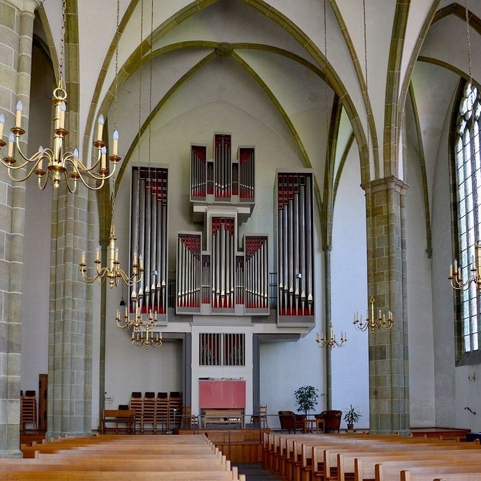 Blick auf die Orgel von St. Thomä in Soest. © Ev.-luth. Kirchengemeinde St. Thomae Soest.